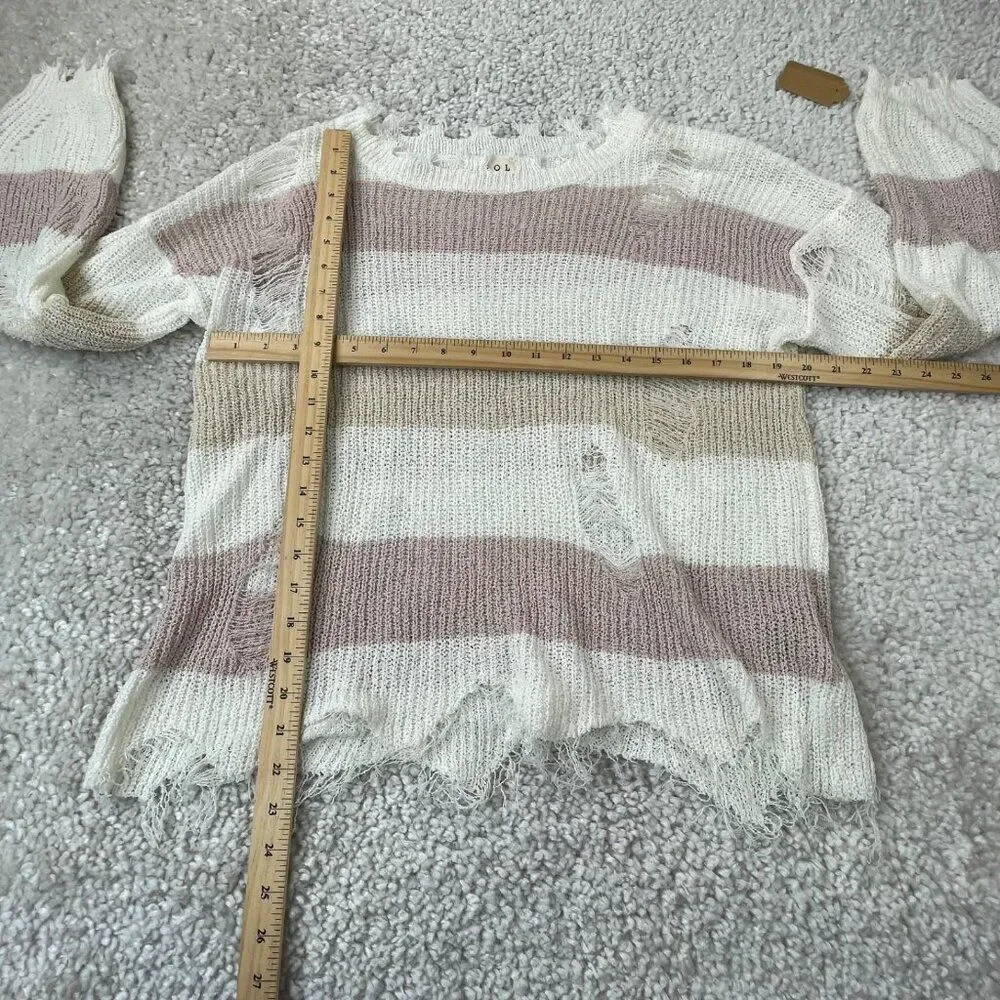 POL White Multi Stripe Distressed Sweater Womens Small NEW